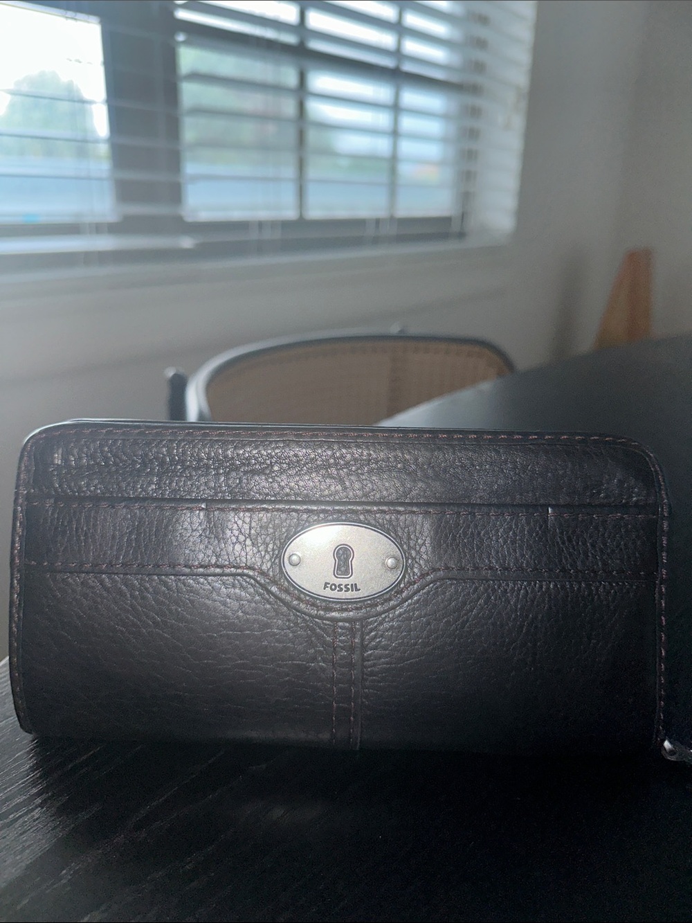 vintage fossil maddox zip clutch wallet black pebble leather keyhole trifold